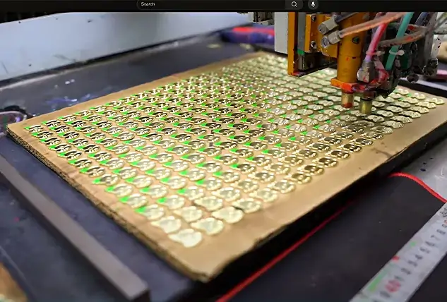 Automatic Machine Stamping Custom Metal Badges on Gold Sheet